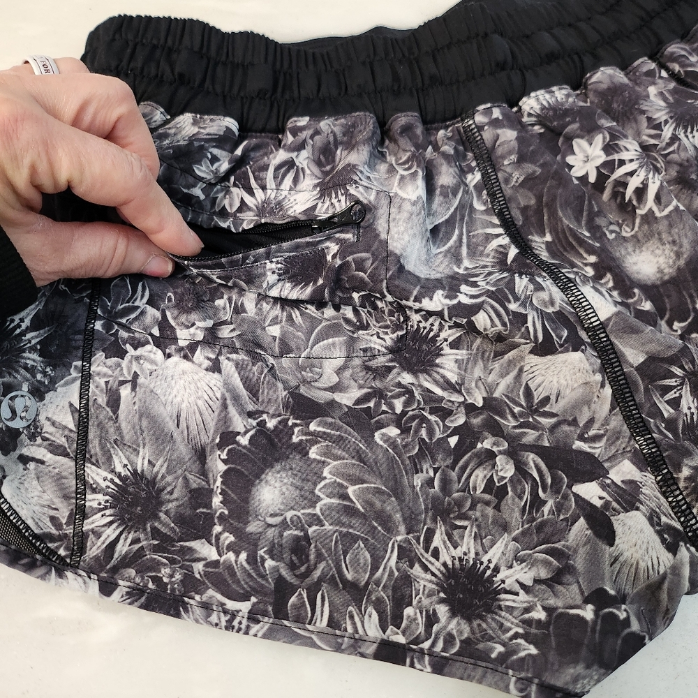 LULULEMON Hotty Hot  Floral Black and Gray Women's  Shorts - Picture 5 of 9